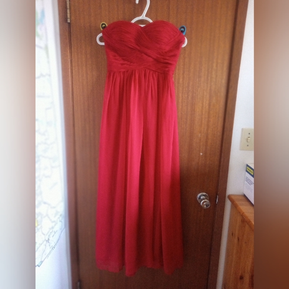 Le Chateau Red Chiffon Maxi Gown Prom Grad Bridesmaid Formal Strapless Dress XS
